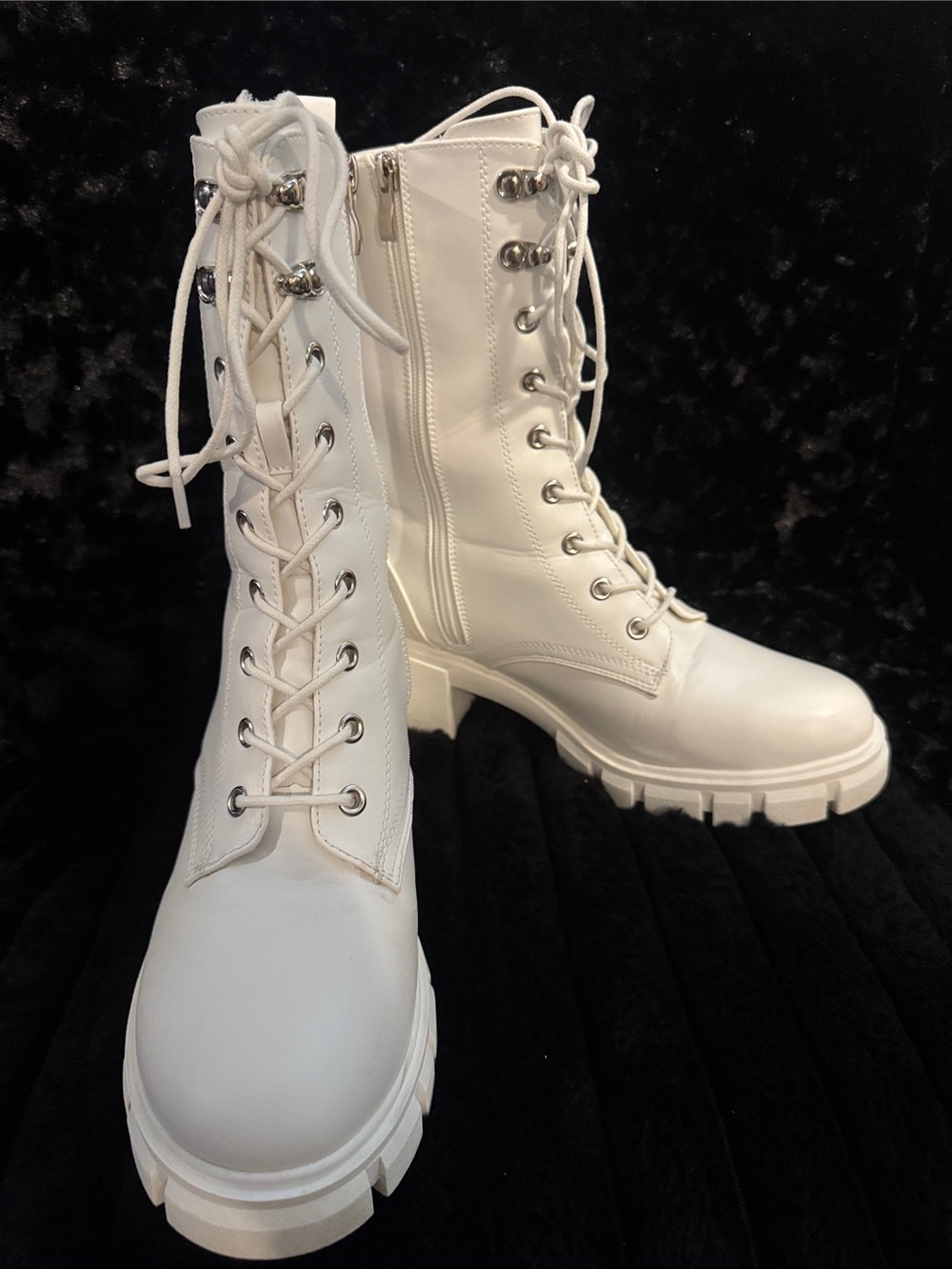 White Lace-Up Combat Boots - Women's